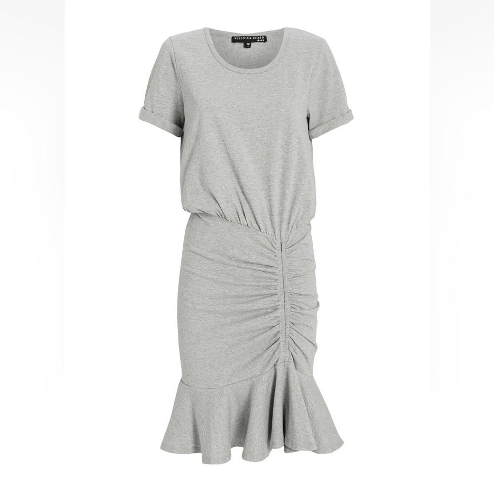 Veronica Beard Jean - Pima Cotton Short Sleeve Dress w Ruching & Flounce Hem - S
